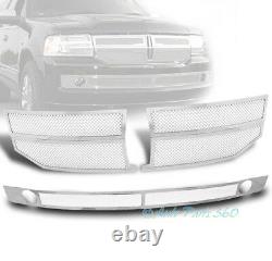 07-14 Lincoln Navigator Front Upper+lower Chrome Stainless Mesh Grille Combo Set