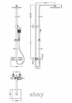 1200mm Modern Premier Stainless Steel Square Thermostatic Bar Shower With Kit