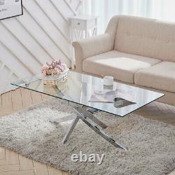 120cm Coffee Tea Table Chrome Stainless Steel Modern Tempered Glass Living Room