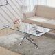 120cm Coffee Tea Table Chrome Stainless Steel Modern Tempered Glass Living Room