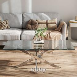 120cm Coffee Tea Table Chrome Stainless Steel Modern Tempered Glass Living Room