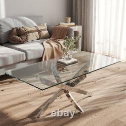120cm Coffee Tea Table Chrome Stainless Steel Modern Tempered Glass Living Room