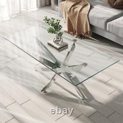 120cm Coffee Tea Table Chrome Stainless Steel Modern Tempered Glass Living Room