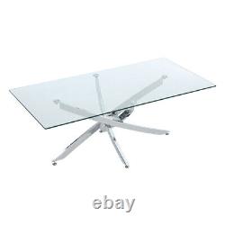 120cm Coffee Tea Table Chrome Stainless Steel Modern Tempered Glass Living Room