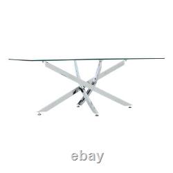 120cm Coffee Tea Table Chrome Stainless Steel Modern Tempered Glass Living Room