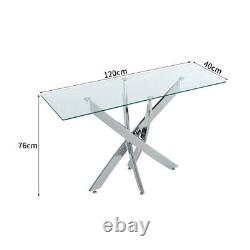 120cm Modern Clear Tempered Glass Coffee Tea Table Chrome Stainless Steel Legs