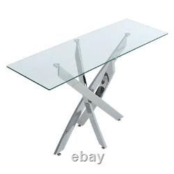 120cm Modern Clear Tempered Glass Coffee Tea Table Chrome Stainless Steel Legs