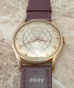 14k Gold Lanco MicroTecnnic 17 Jewel Cal. 1302 Criss-Crss Dial Wrist Watch 1964