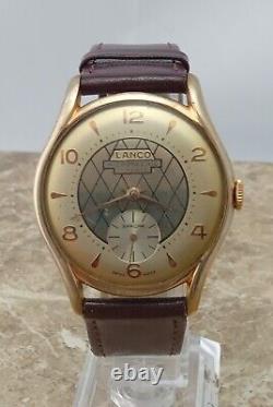 14k Gold Lanco MicroTecnnic 17 Jewel Cal. 1302 Criss-Crss Dial Wrist Watch 1964