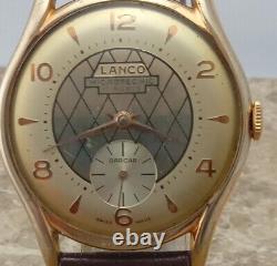 14k Gold Lanco MicroTecnnic 17 Jewel Cal. 1302 Criss-Crss Dial Wrist Watch 1964