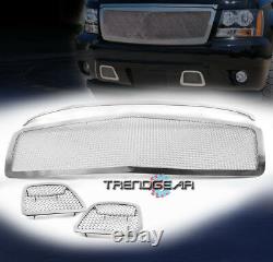 2007-2014 Avalanche Tahoe Main Upper+tow Hook Stainless Steel Mesh Grille Chrome