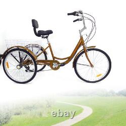 24 Adult Tricycle 3-Wheels Bike 6-Speed Trike Rickshaw Tricycle Shopping Basket