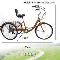 24 Adult Tricycle 3-Wheels Bike 6-Speed Trike Rickshaw Tricycle Shopping Basket