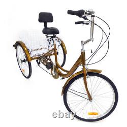 24 Adult Tricycle 3-Wheels Bike 6-Speed Trike Rickshaw Tricycle Shopping Basket