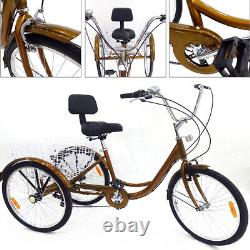 24 Adult Tricycle 3-Wheels Bike 6-Speed Trike Rickshaw Tricycle Shopping Basket