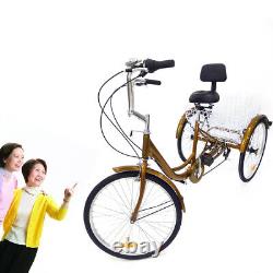 24 Rickshaw Tricycle Adult 3-Wheel Bicycle 6-Speed + Backrest with Rear Basket