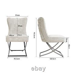 2X Luxury Button Back Accent Dining Chairs Set With Stainless Steel Chromed Legs