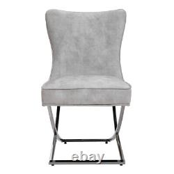 2X Modern Velvet Accent Dining Chairs Chrome Finish Stainless Steel X-Shape Legs