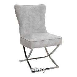2X Modern Velvet Accent Dining Chairs Chrome Finish Stainless Steel X-Shape Legs