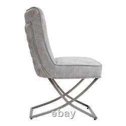 2X Modern Velvet Accent Dining Chairs Chrome Finish Stainless Steel X-Shape Legs