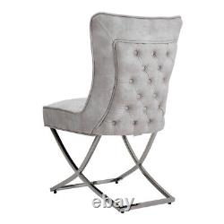 2X Modern Velvet Accent Dining Chairs Chrome Finish Stainless Steel X-Shape Legs