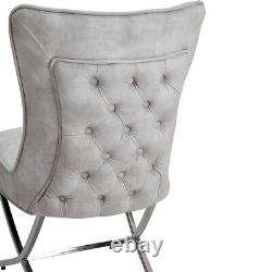 2X Modern Velvet Accent Dining Chairs Chrome Finish Stainless Steel X-Shape Legs