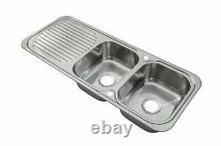 2.0 Equal Twin Bowl Stainless Steel Reversible Kitchen Sink & Waste Plumbing Kit