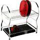 2 Tier Dish Drainer Stainless Steel Kitchen Storage Drip Tray Chrome Plates New