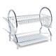 2 Tier Dish Draining Drainer Drying Rack With Sliding Drip Tray 4 Colour Choices