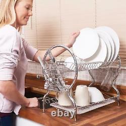 2 Tier Dish Draining Drainer Drying Rack with Sliding Drip Tray 4 Colour choices
