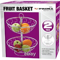 2 Tier Fruit Basket Bowl Vegetable Rack Stainless Steel Storage Stand Holder New