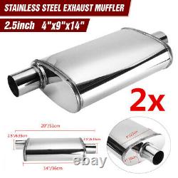 2pcs 2.5 63mm Stainless Steel Exhaust Back Box Silencer Muffler Oval Resonator