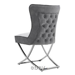 2x Modern Dining Chairs Chrome Stainless Steel Legs X-shaped Padded Seat Velvet