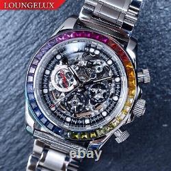 40mm Automatic Mechanical Watch Silver Chrome Rainbow Cubics Metal Strap