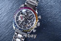 40mm Automatic Mechanical Watch Silver Chrome Rainbow Cubics Metal Strap