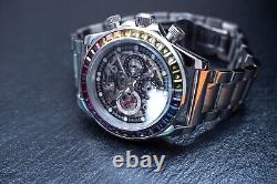 40mm Automatic Mechanical Watch Silver Chrome Rainbow Cubics Metal Strap