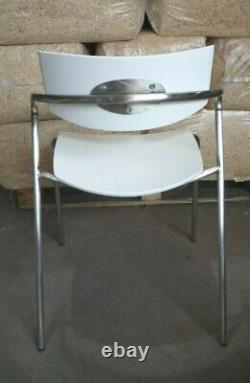 4 White Retro Armchair Lounge Dining Chair With Stainless Legs Vintage Seat