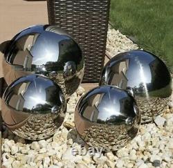 4 pcs Gazing Balls Stainless Steel Garden Shiny Chrome Home Patio Pond Ornaments
