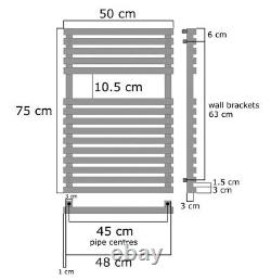 500 x 750mm Stainless Steel Heated Towel Rail Radiator Ladder Flat Bathroom