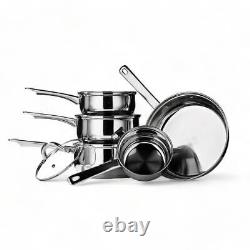 5-Piece Stainless Steel Pan Set Glass Lids Suitable for All Hobs Dishwasher Safe