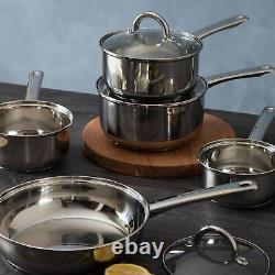 5-Piece Stainless Steel Pan Set Glass Lids Suitable for All Hobs Dishwasher Safe