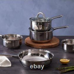5-Piece Stainless Steel Pan Set Glass Lids Suitable for All Hobs Dishwasher Safe