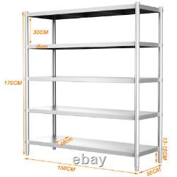 5 Tier Stainless Steel Shelving Unit Kitchen Metal Storage Shelf Garage Racking