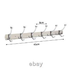 6/6 Hooks Coat Hat Clothes Holder Rack Hook Wall Hanger Stainless Steel UKED