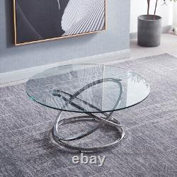 90cm Round Centre Table in Chrome Large Coffee Table & Crisscross Rings Legs