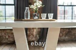 ALULA Luxury White Gloss Dining Table / Stainless Steel Base Wood Modern Glossy