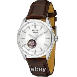Accurist Automatic Silver Dial Brown Leather Strap Mens Watch MS907S