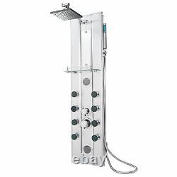 Aluminium shower tower panel with hand shower & massage jets rain column wall
