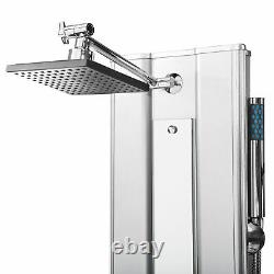 Aluminium shower tower panel with hand shower & massage jets rain column wall