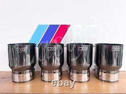 BMW M LOGO 3.75 95mm SHADOW BLACK CHROME EXHAUST TIPS M2 M3 F80 M4 M5 F10 M6